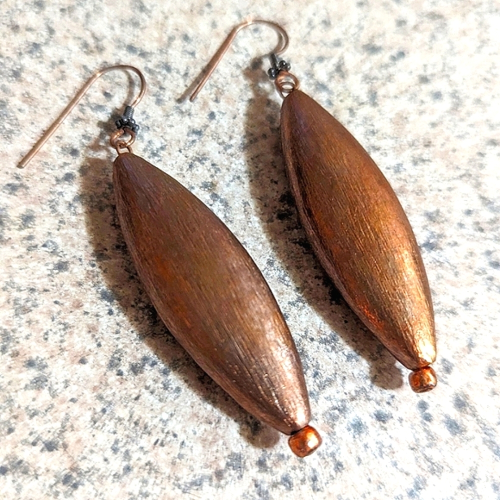 NWOT Handmade Metallic Bronze Copper Tone Boho Beaded Teardrop Earrings